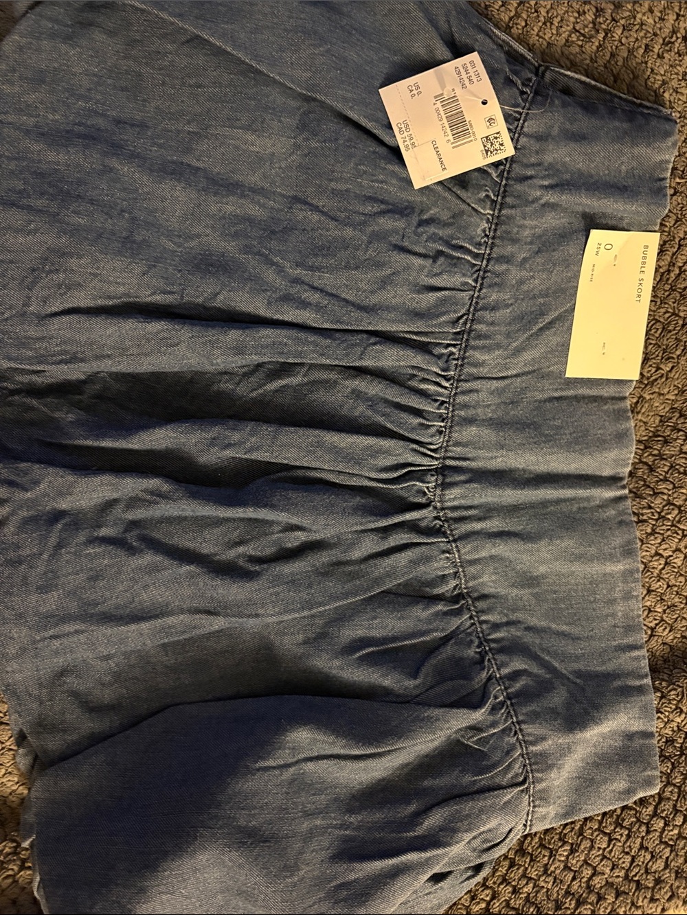 Denim-Look Blue Gathered Mini Skirt